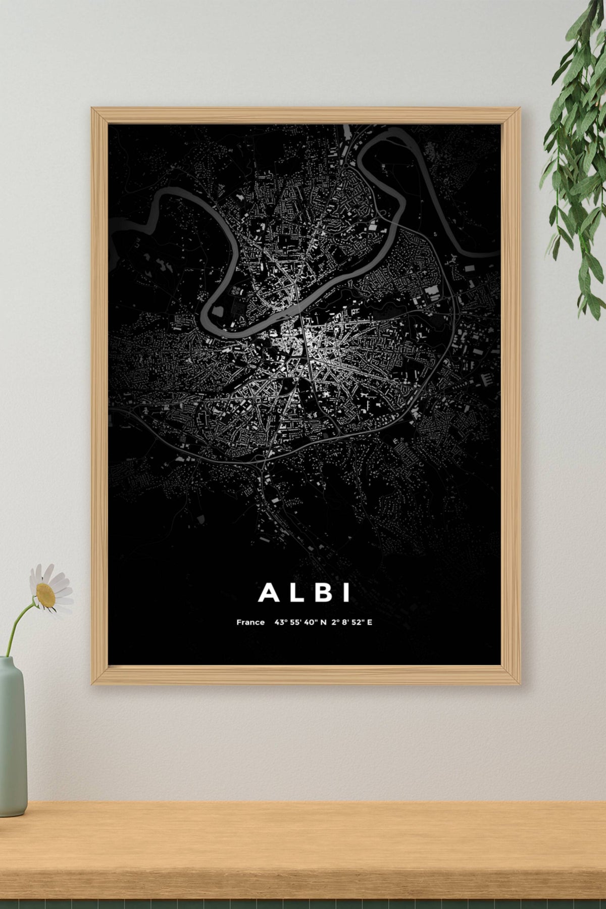Carte d'Albi nuit - Affiche personnalisée