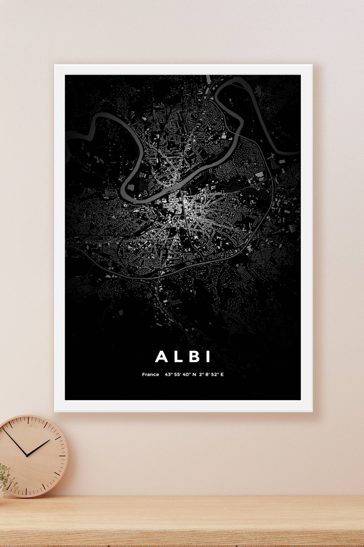 Carte d'Albi nuit - Affiche personnalisée