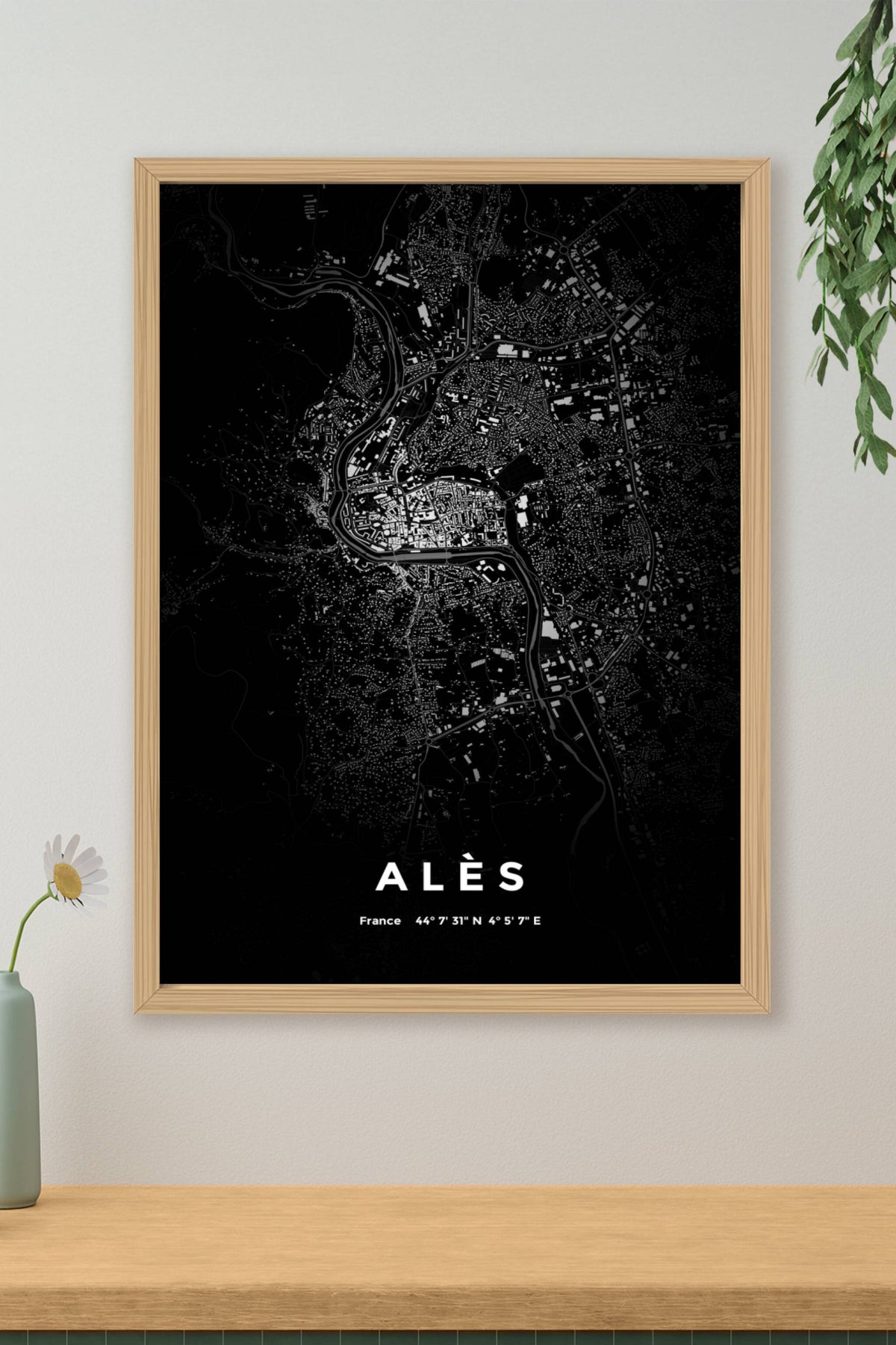 Carte d'Alès nuit - Affiche personnalisée