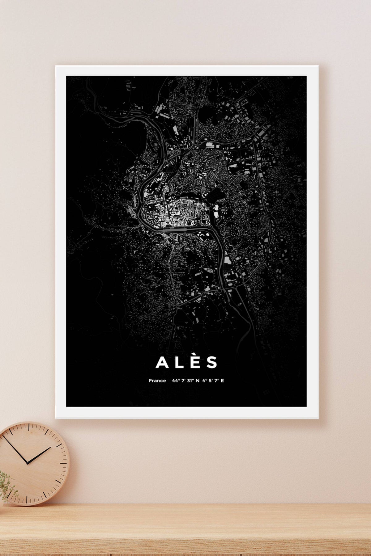 Carte d'Alès nuit - Affiche personnalisée
