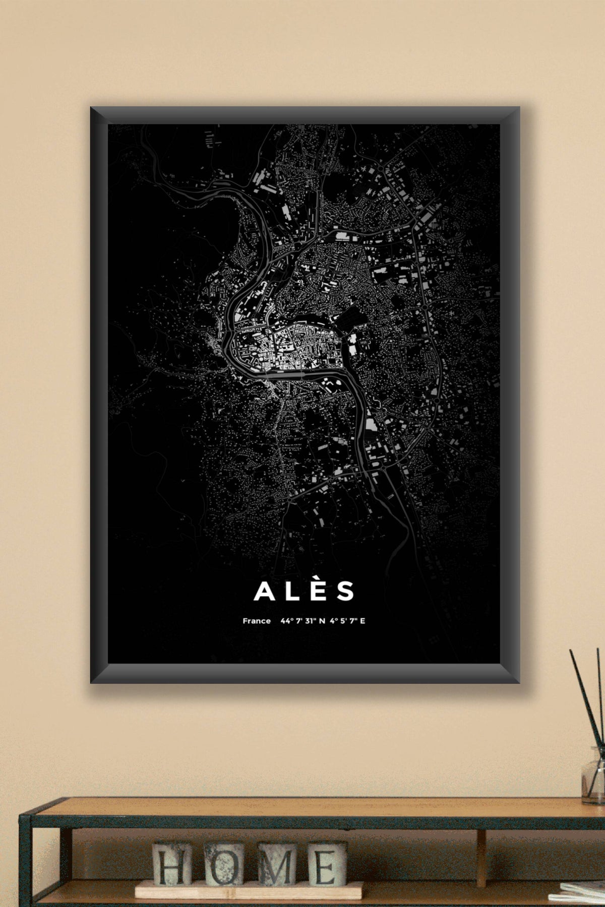 Carte d'Alès nuit - Affiche personnalisée