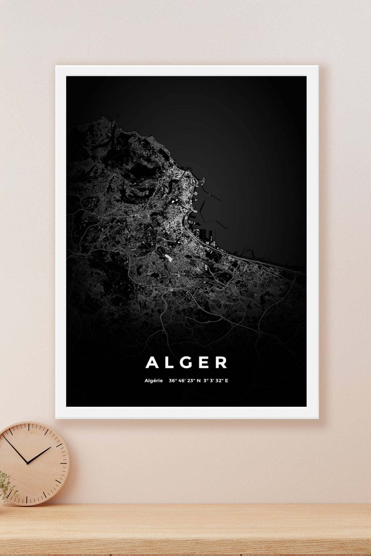 Carte d'Alger nuit - Affiche personnalisée