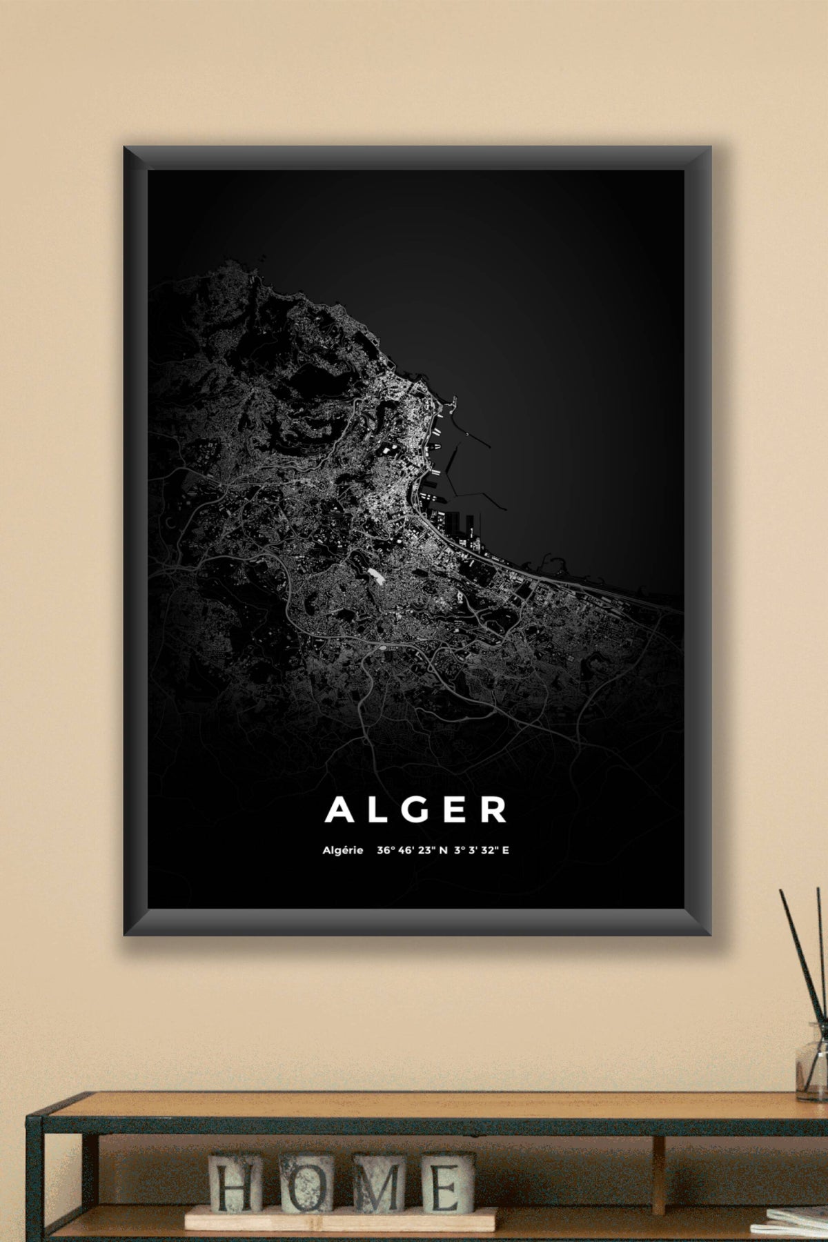 Carte d'Alger nuit - Affiche personnalisée