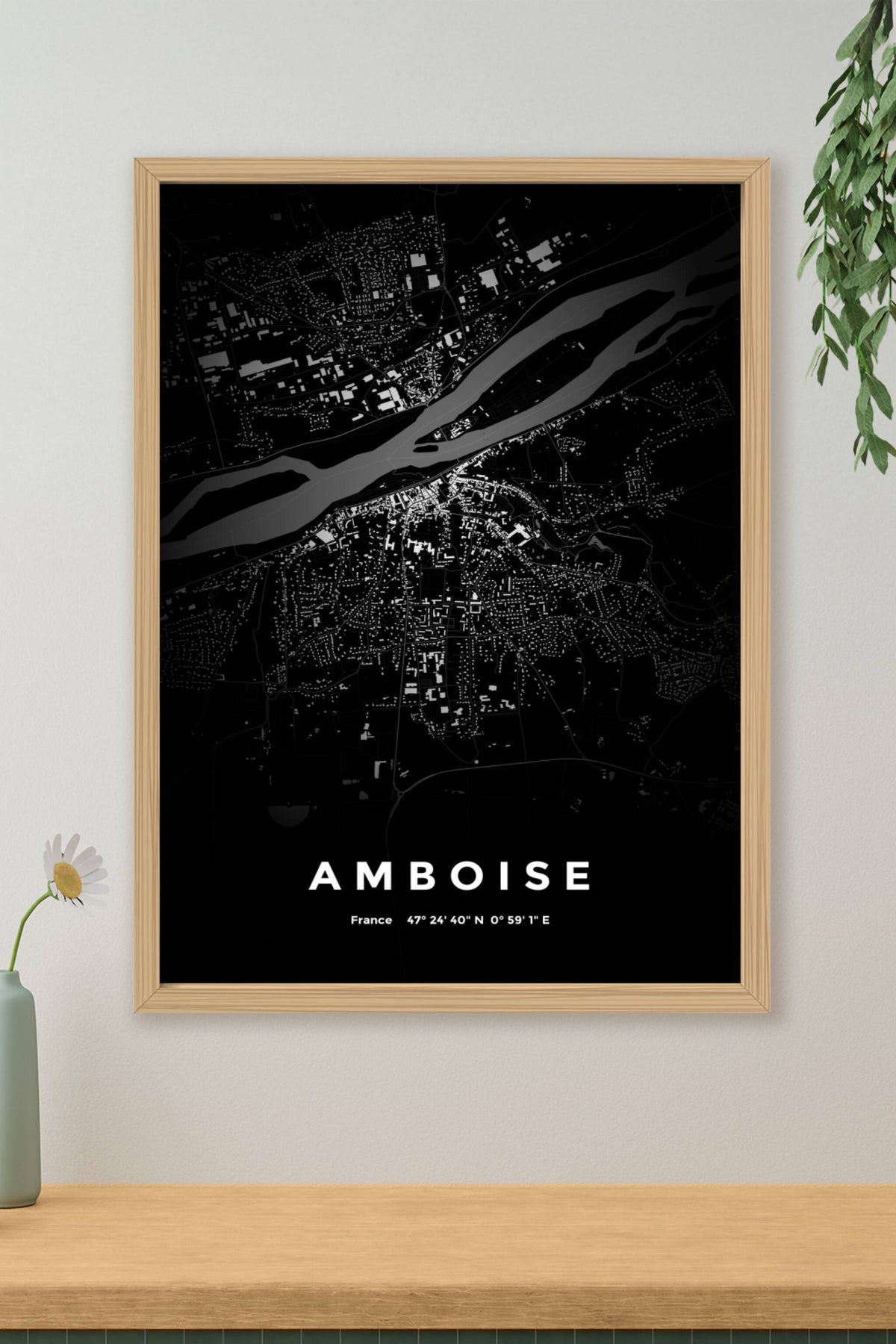 Carte d'Amboise nuit - Affiche personnalisée