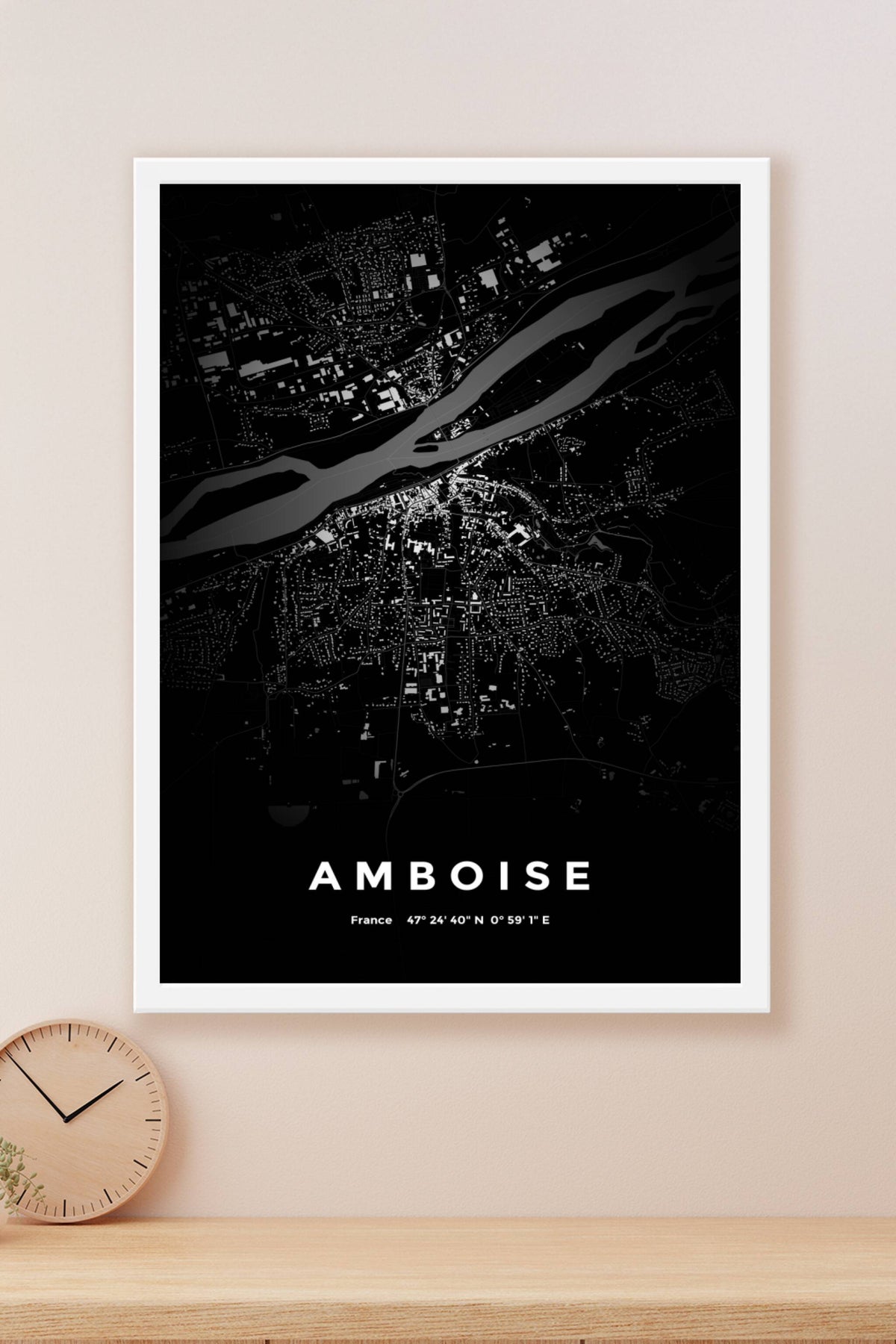 Carte d'Amboise nuit - Affiche personnalisée