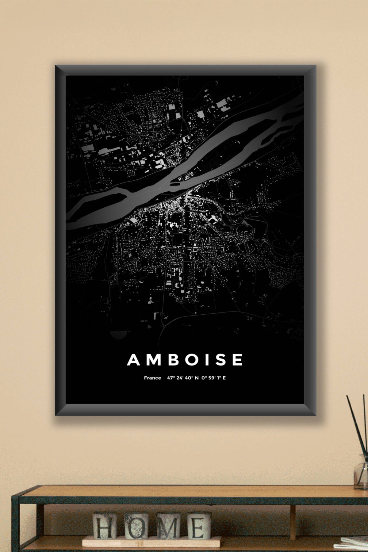Carte d'Amboise nuit - Affiche personnalisée