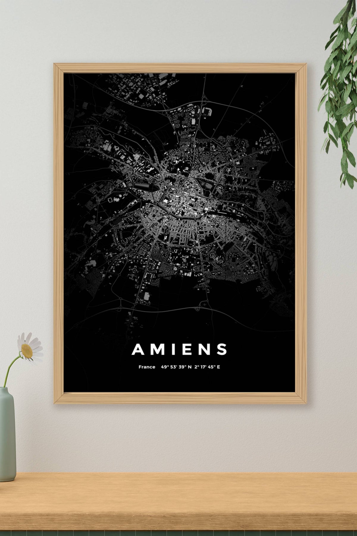 Carte d'Amiens nuit - Affiche personnalisée