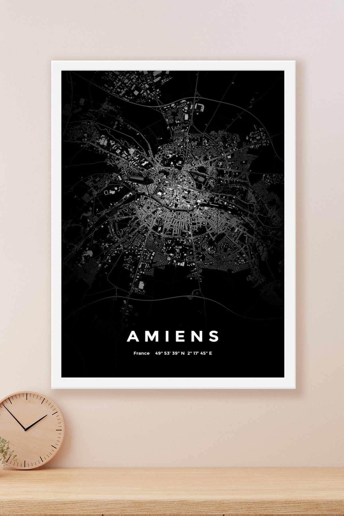 Carte d'Amiens nuit - Affiche personnalisée
