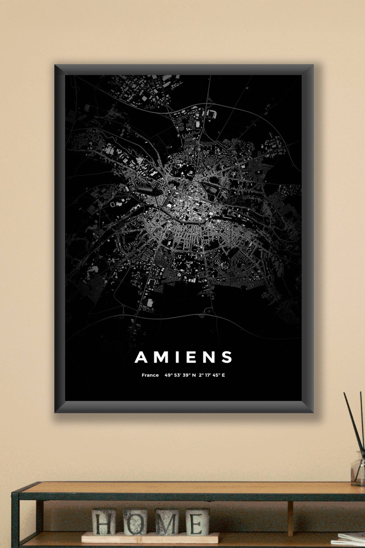 Carte d'Amiens nuit - Affiche personnalisée