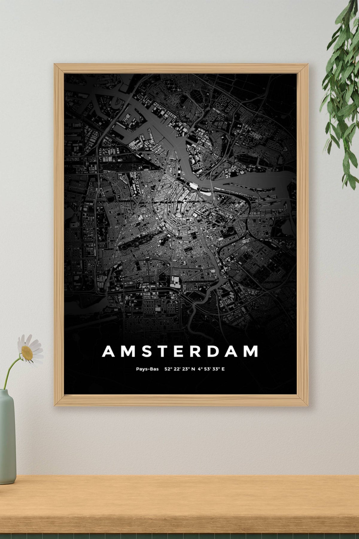 Carte d'Amsterdam nuit - Affiche personnalisée
