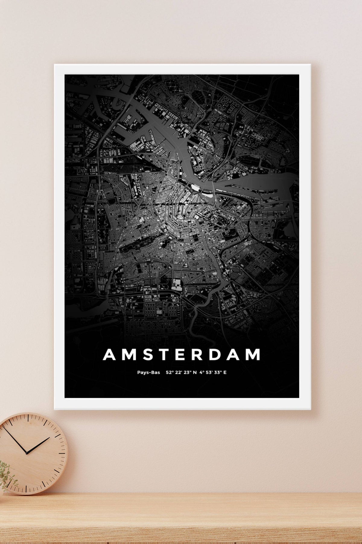 Carte d'Amsterdam nuit - Affiche personnalisée