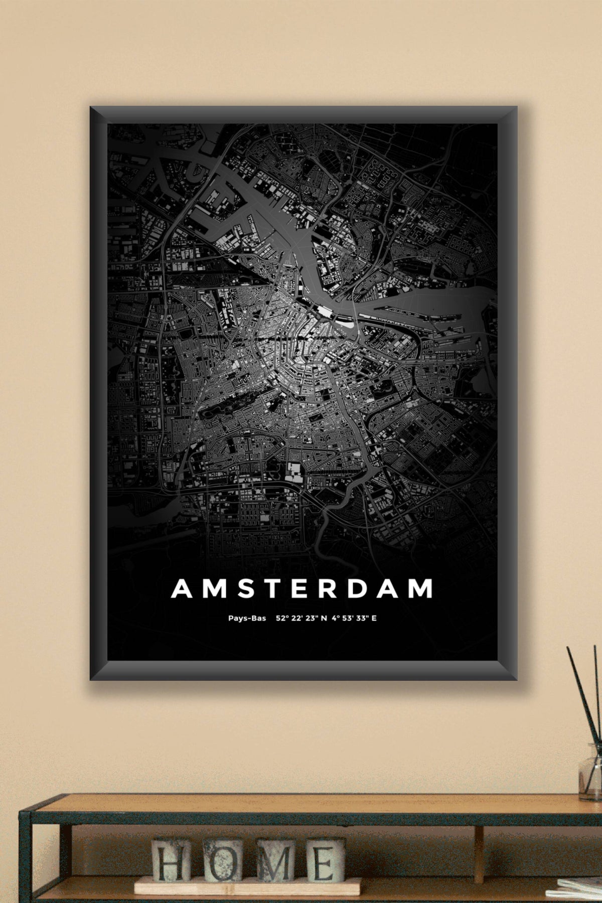 Carte d'Amsterdam nuit - Affiche personnalisée