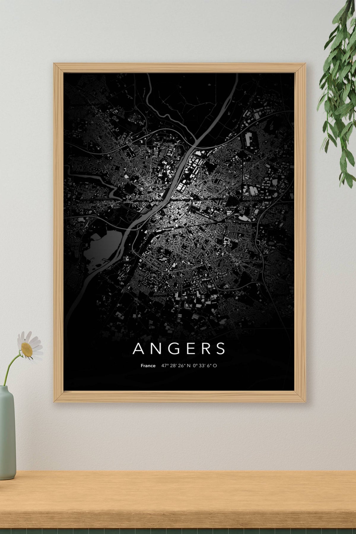 Carte d'Angers nuit - Affiche personnalisée