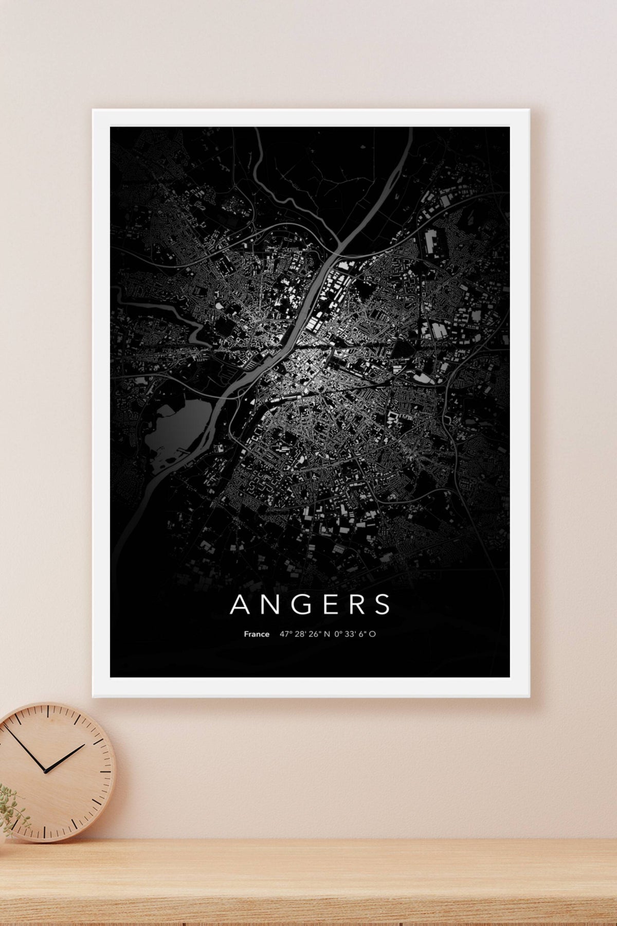 Carte d'Angers nuit - Affiche personnalisée