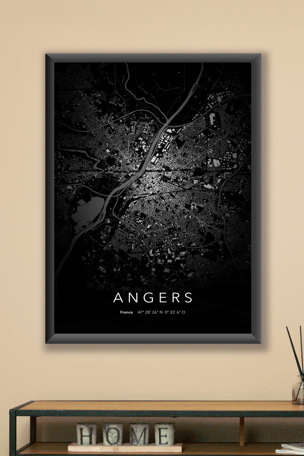 Carte d'Angers nuit - Affiche personnalisée