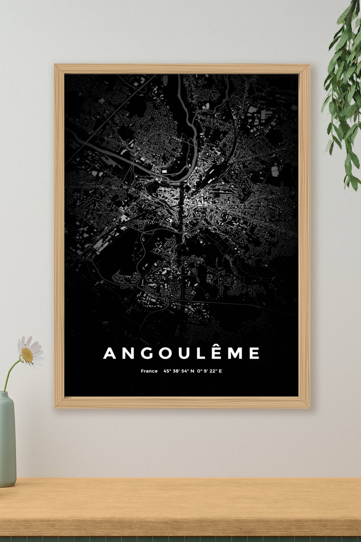 Carte d'Angoulême nuit - Affiche personnalisée