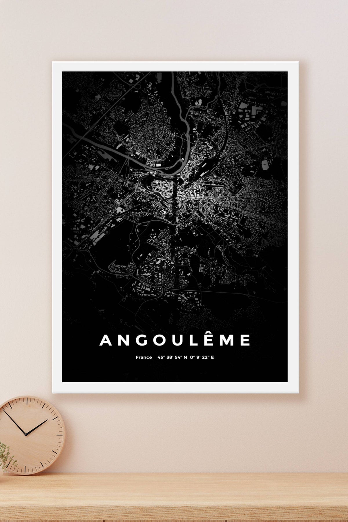Carte d'Angoulême nuit - Affiche personnalisée
