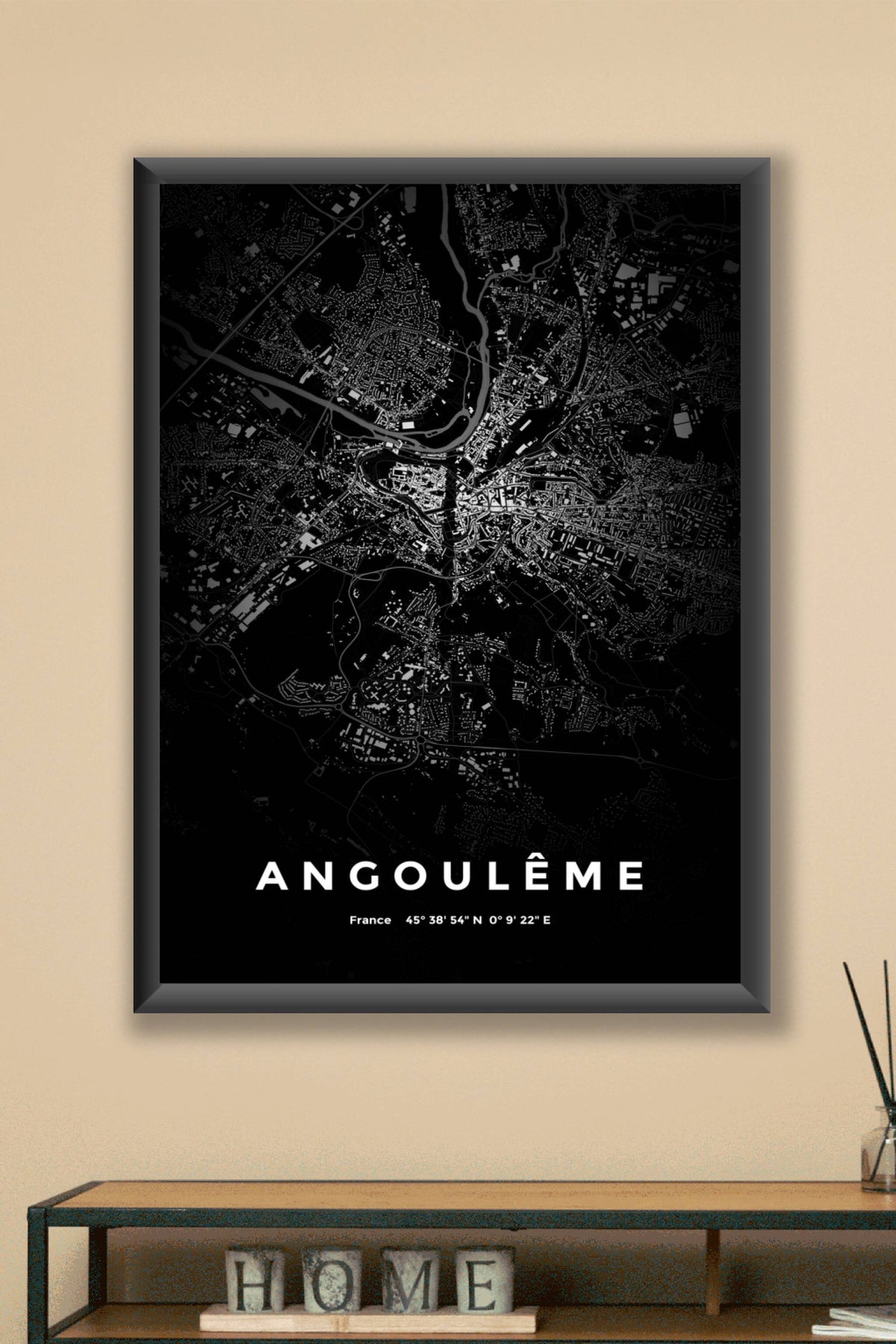 Carte d'Angoulême nuit - Affiche personnalisée