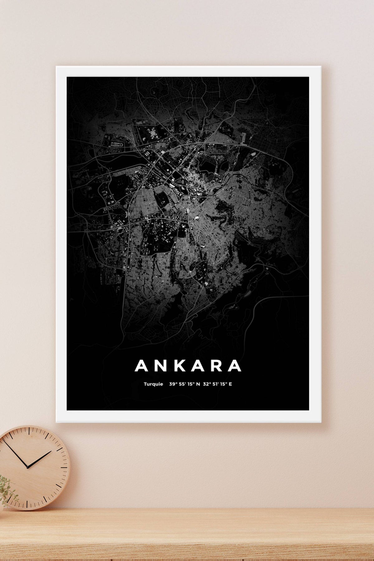 Carte d'Ankara nuit - Affiche personnalisée