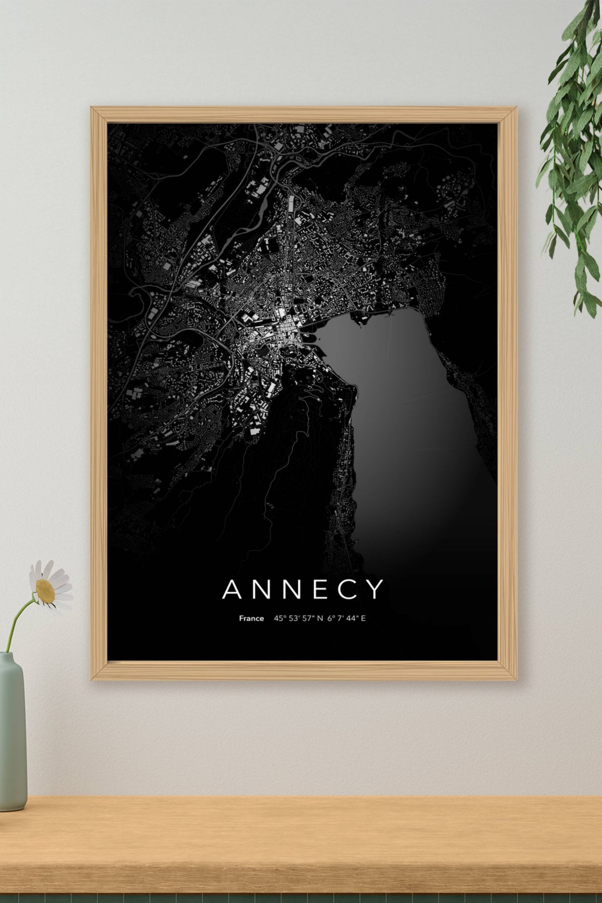 Carte d'Annecy nuit - Affiche personnalisée