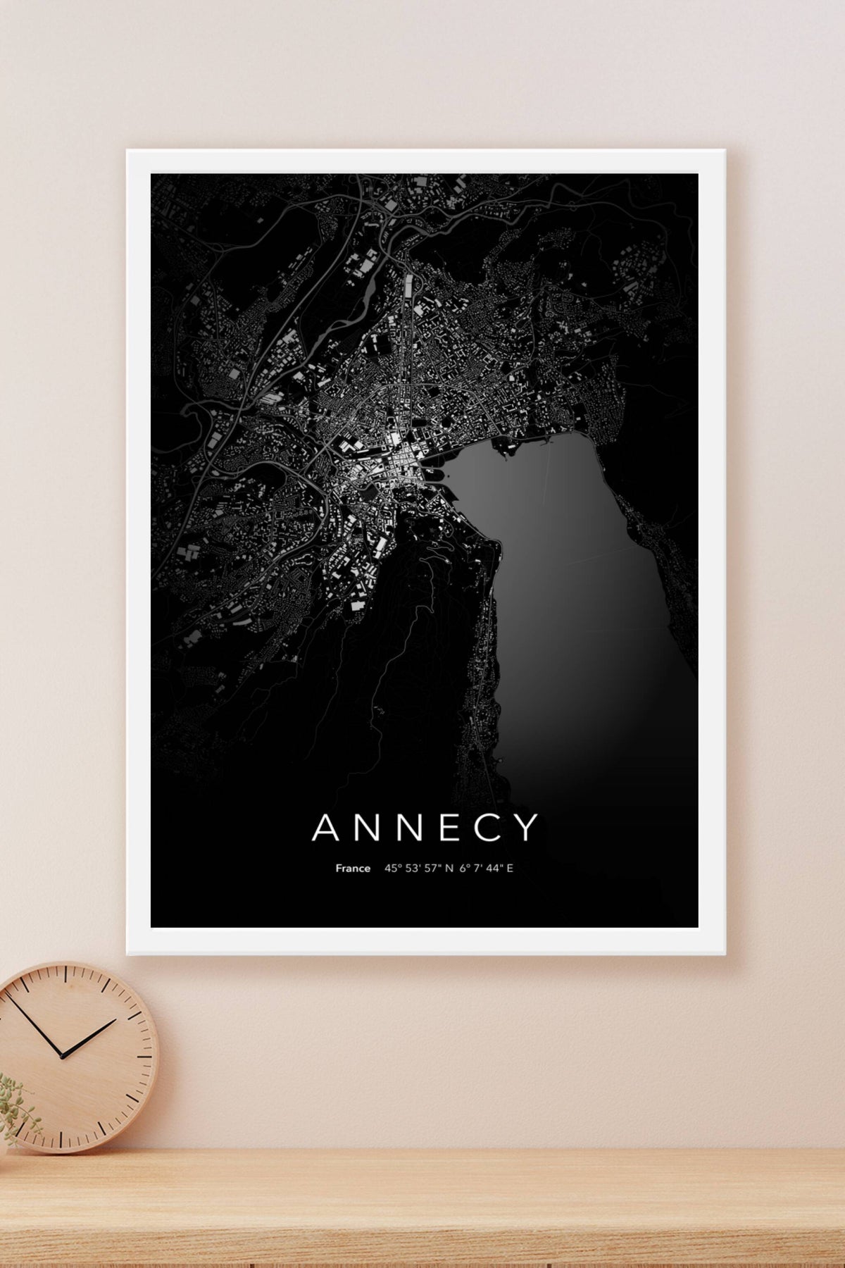 Carte d'Annecy nuit - Affiche personnalisée
