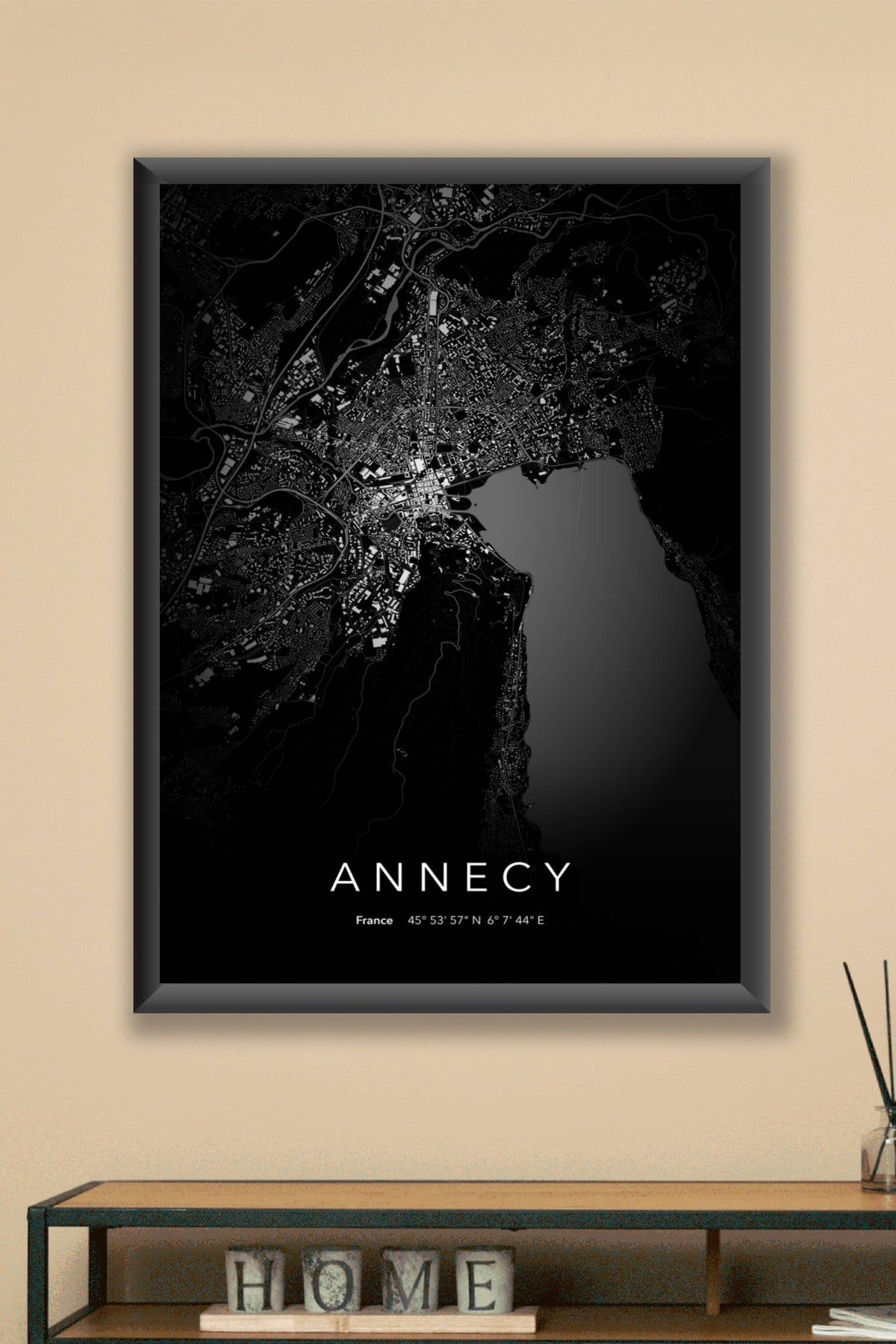 Carte d'Annecy nuit - Affiche personnalisée