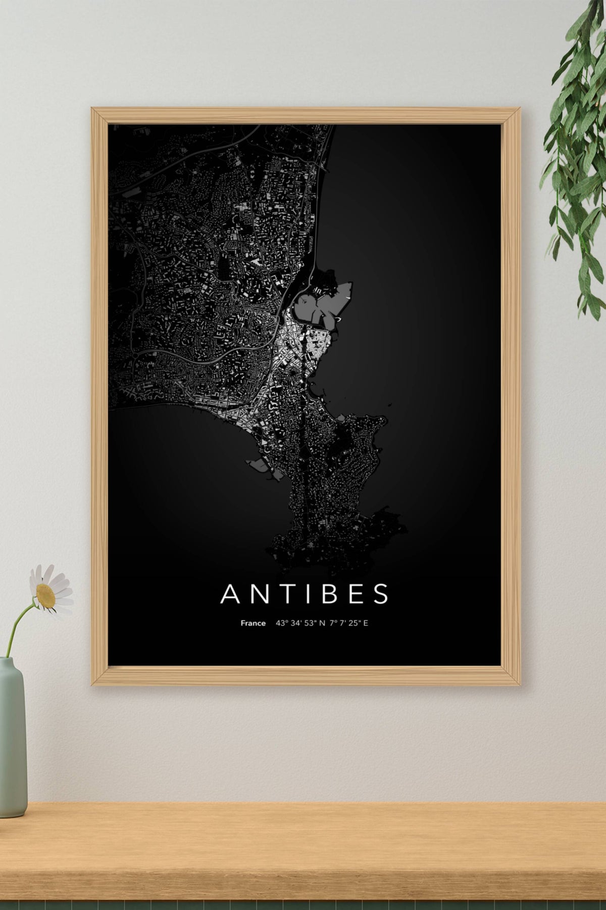 Carte d'Antibes nuit - Affiche personnalisée