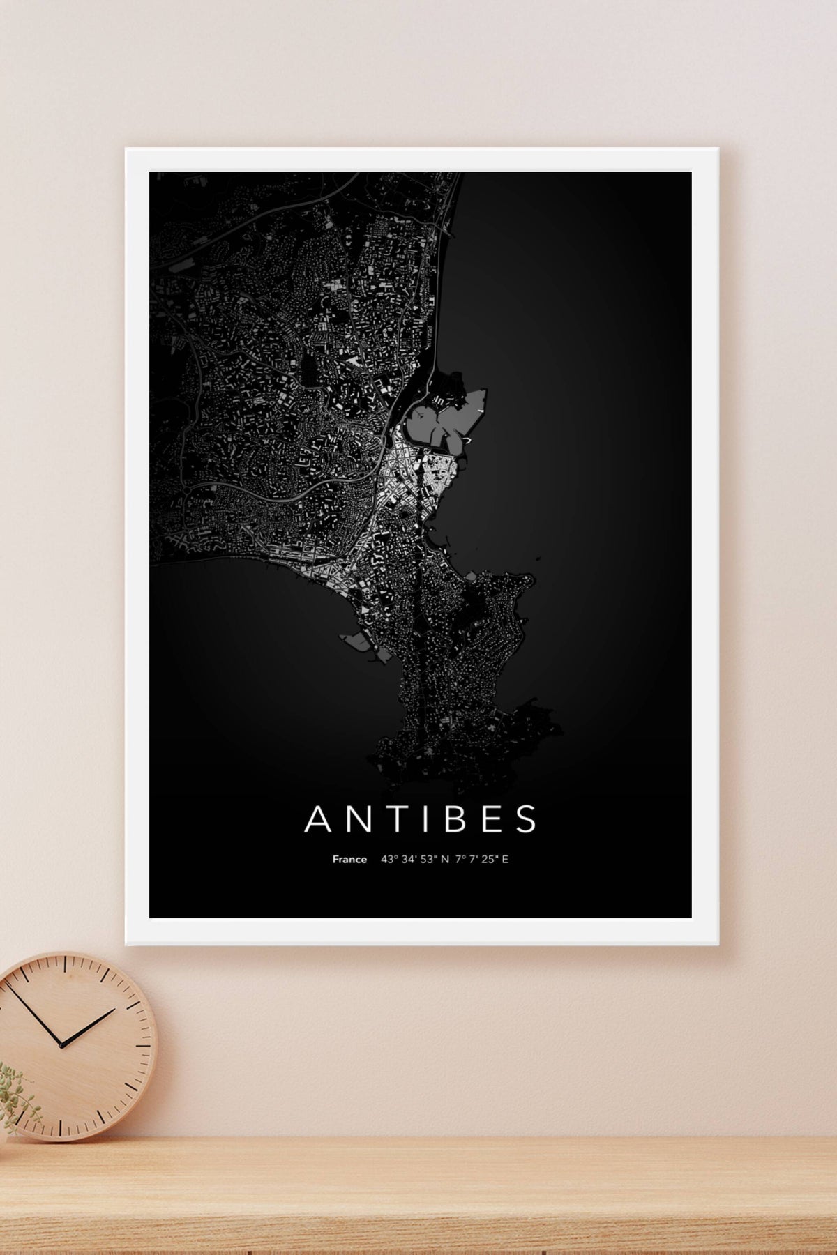 Carte d'Antibes nuit - Affiche personnalisée