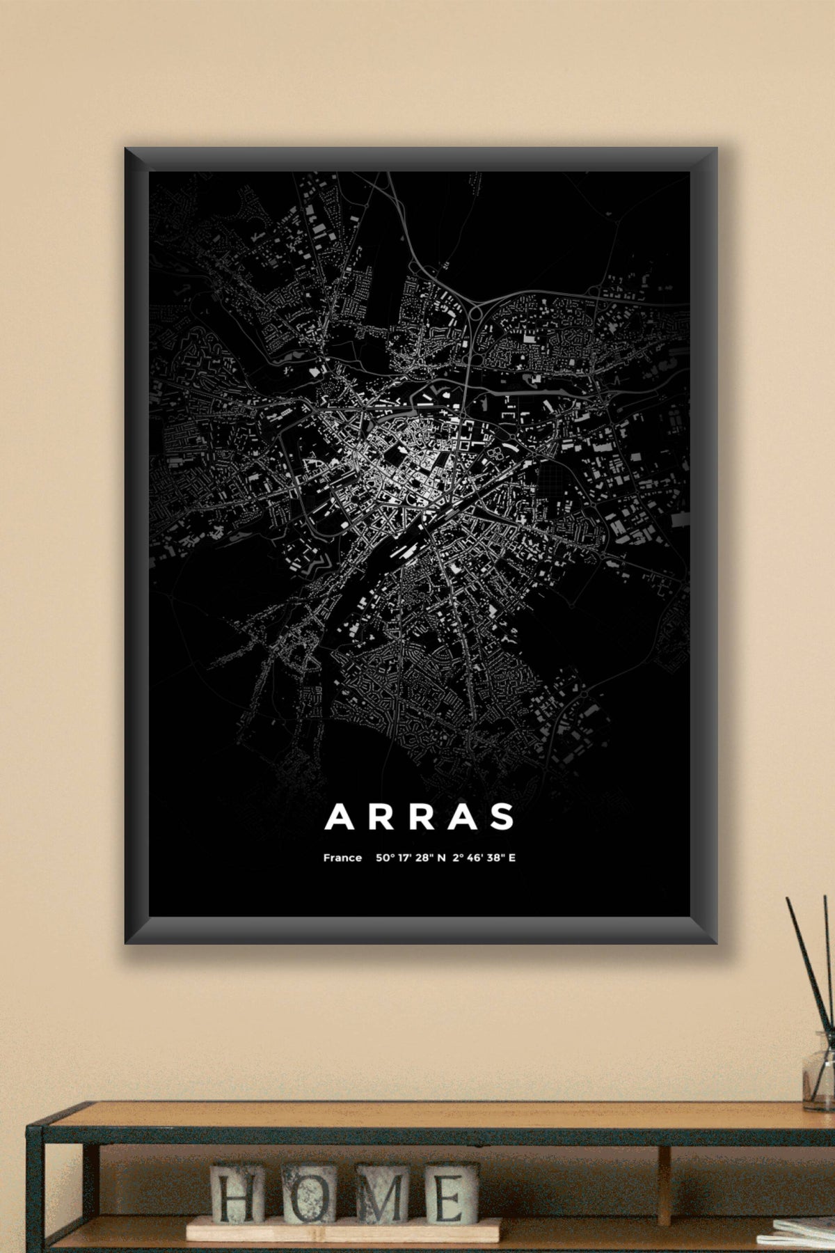 Carte d'Arras nuit - Affiche personnalisée