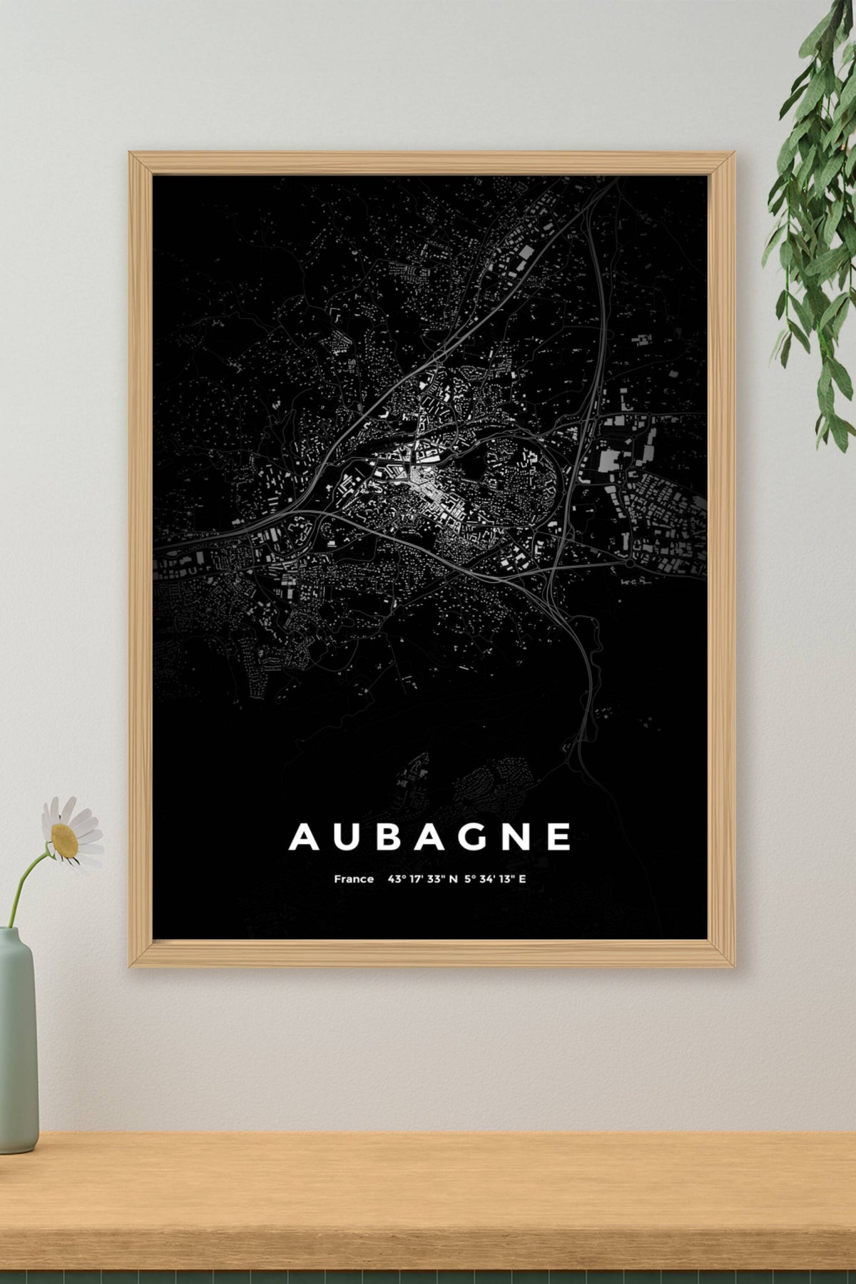 Carte d'Aubagne nuit - Affiche personnalisée