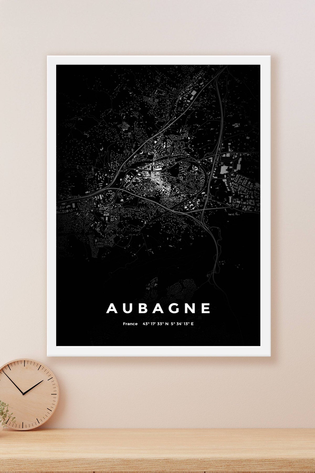 Carte d'Aubagne nuit - Affiche personnalisée