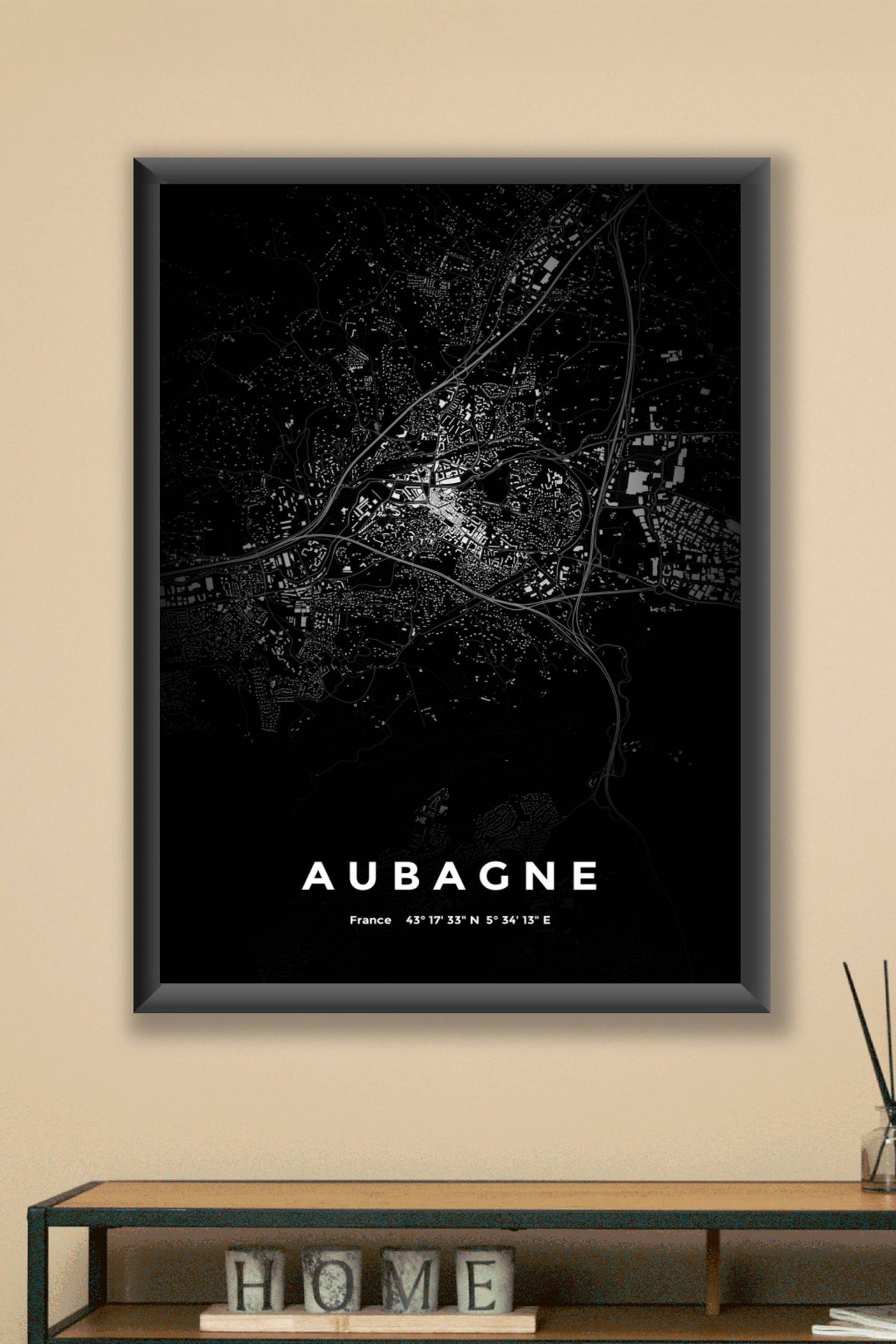 Carte d'Aubagne nuit - Affiche personnalisée