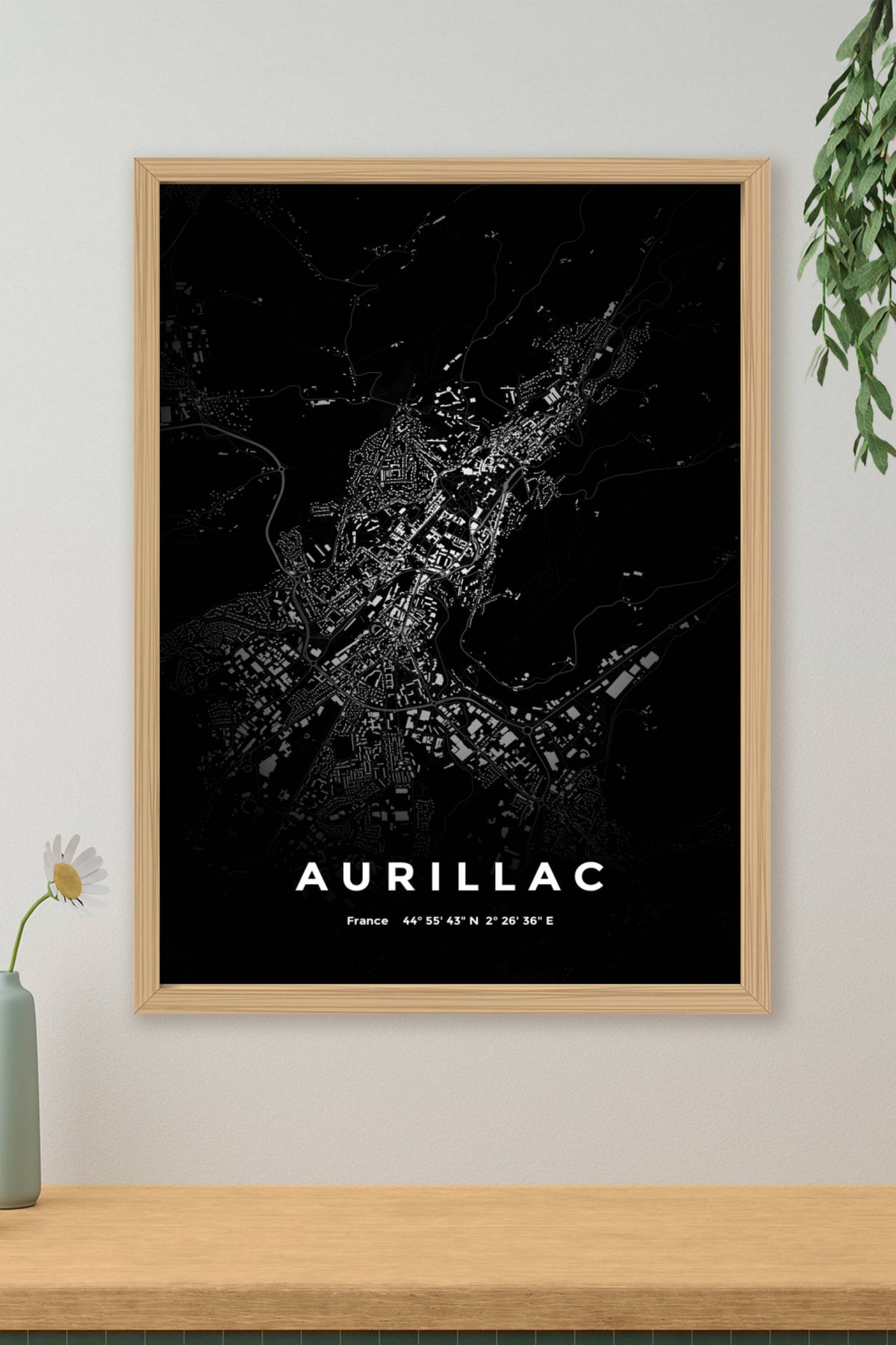 Carte d'Aurillac nuit - Affiche personnalisée
