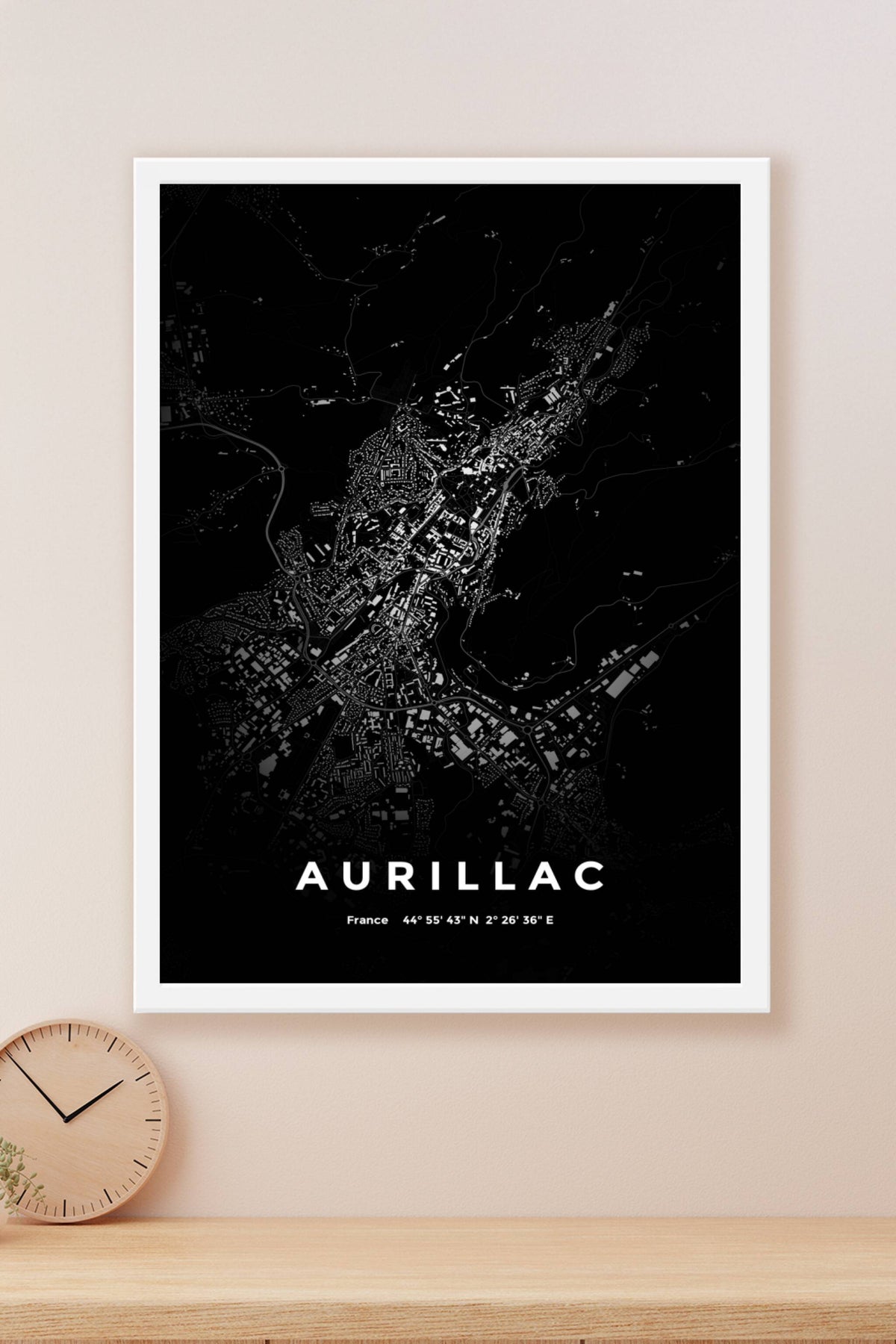 Carte d'Aurillac nuit - Affiche personnalisée