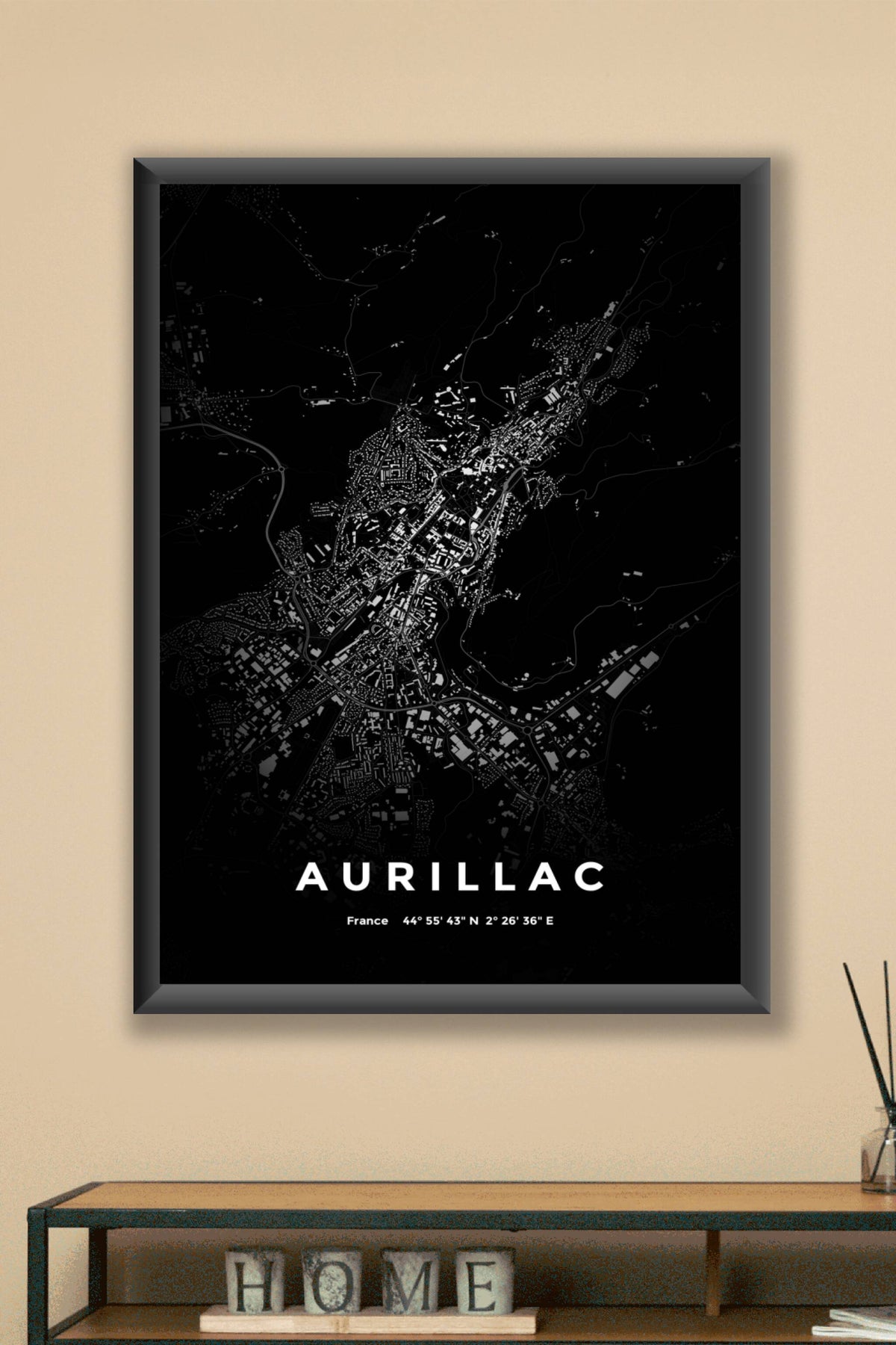 Carte d'Aurillac nuit - Affiche personnalisée