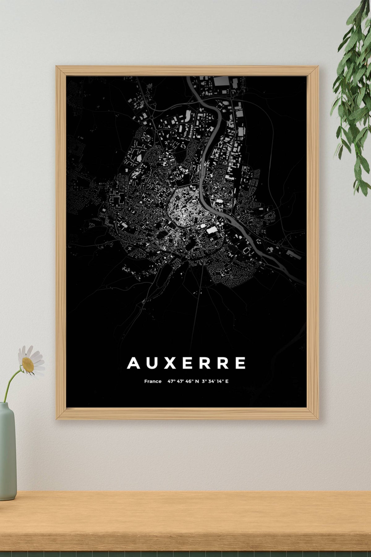 Carte d'Auxerre nuit - Affiche personnalisée