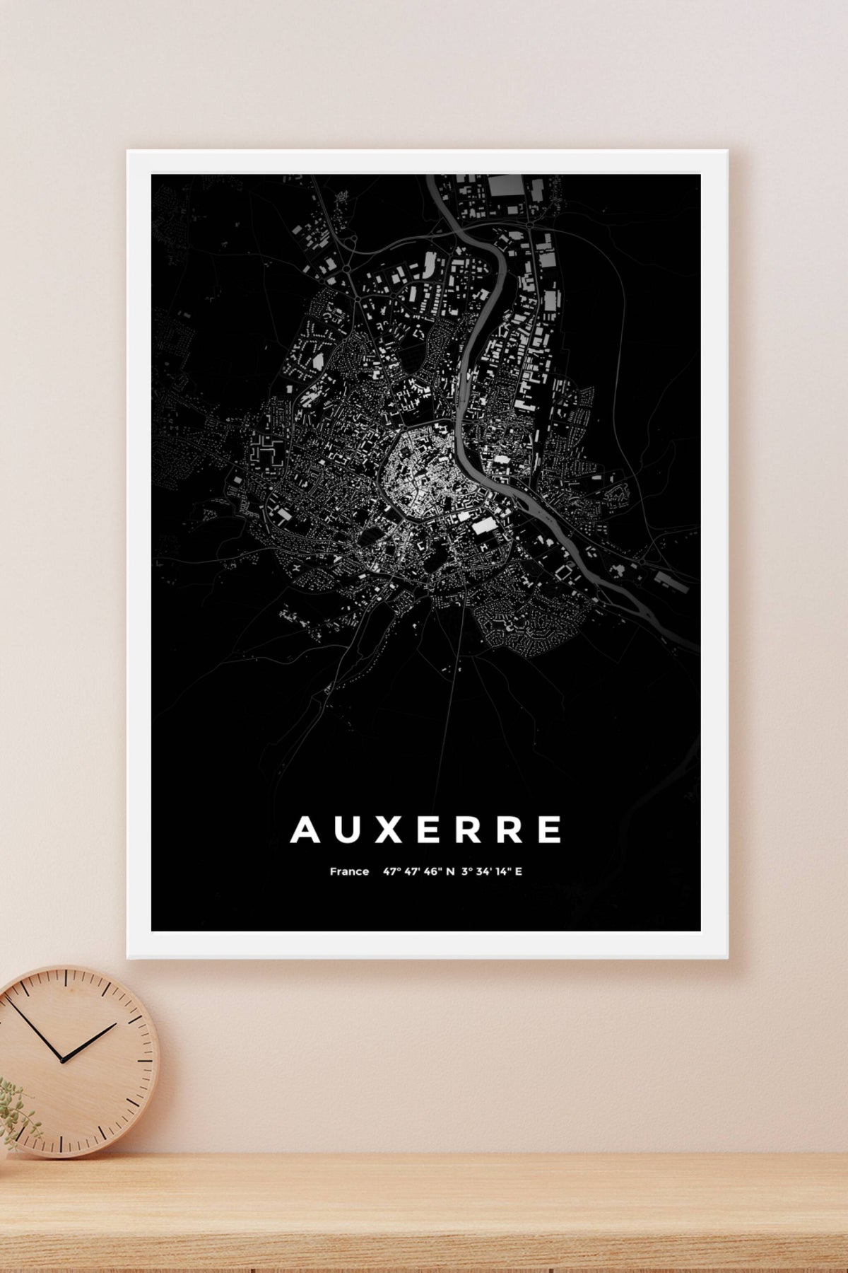 Carte d'Auxerre nuit - Affiche personnalisée