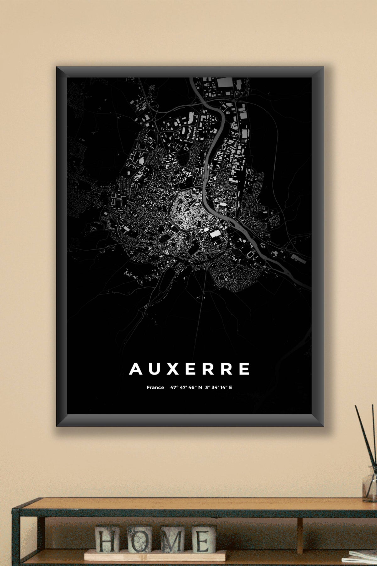 Carte d'Auxerre nuit - Affiche personnalisée