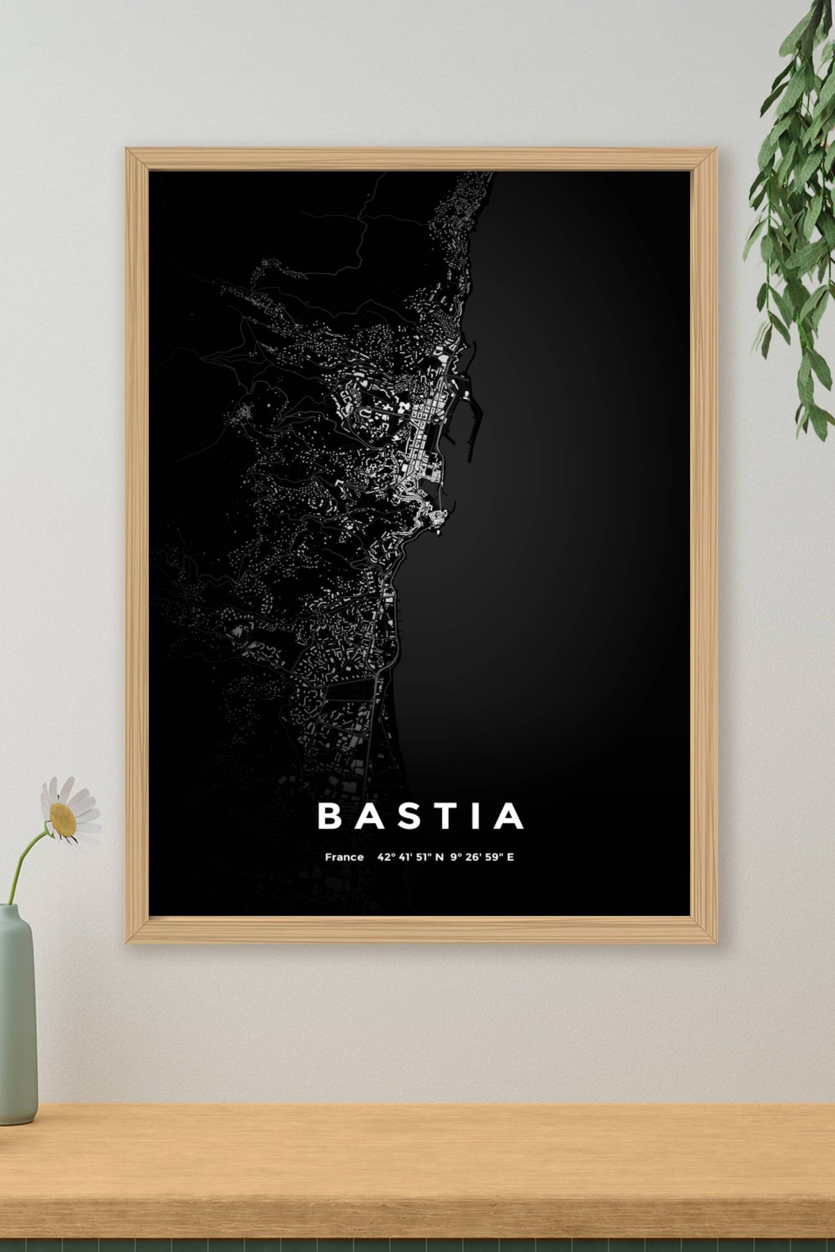 Carte de Bastia nuit - Affiche personnalisée