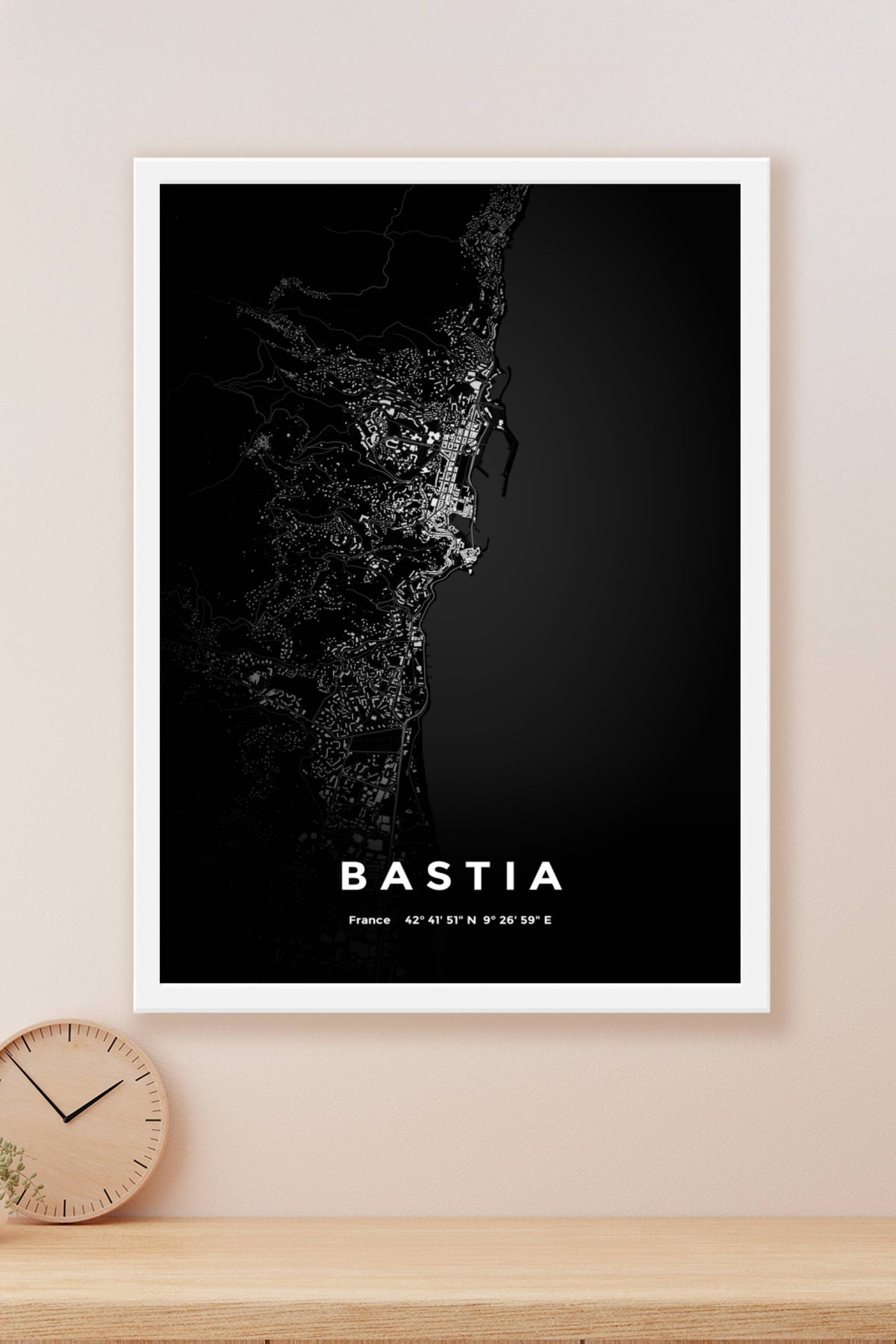 Carte de Bastia nuit - Affiche personnalisée
