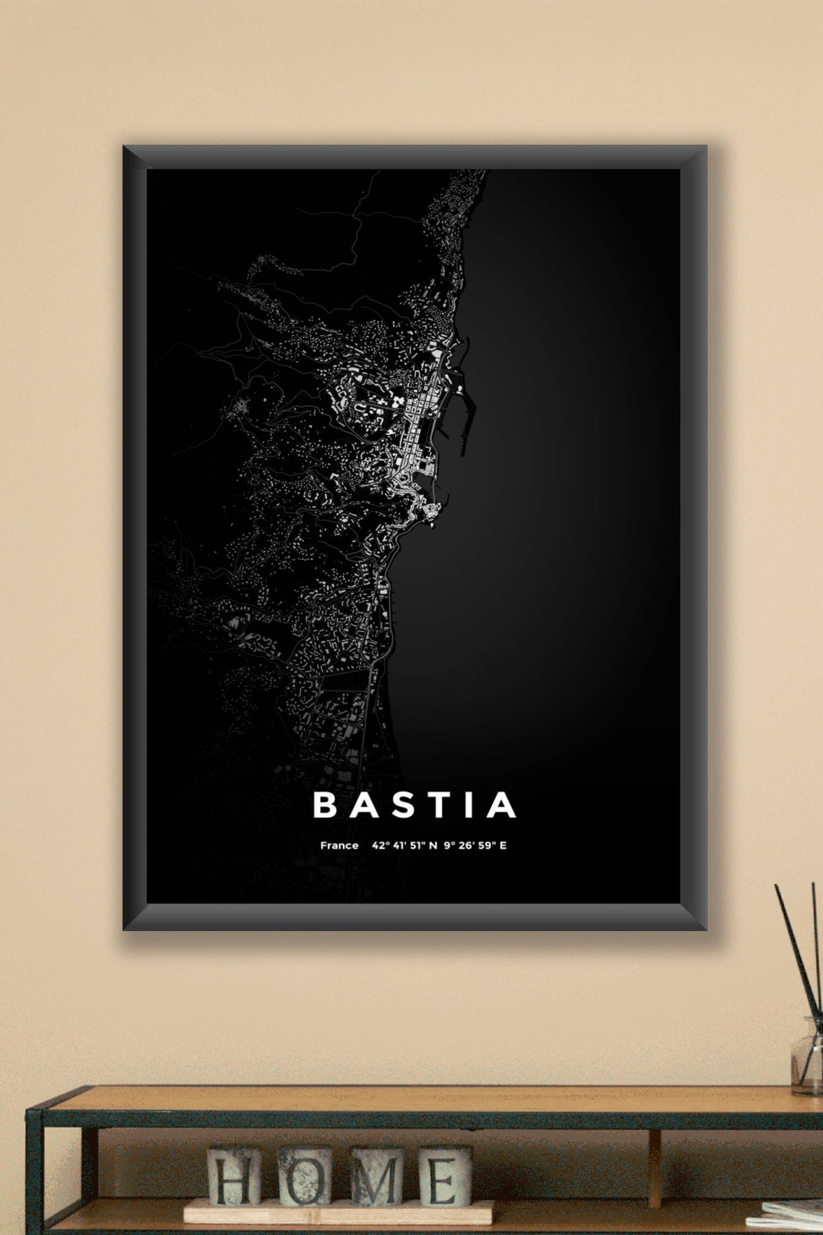 Carte de Bastia nuit - Affiche personnalisée