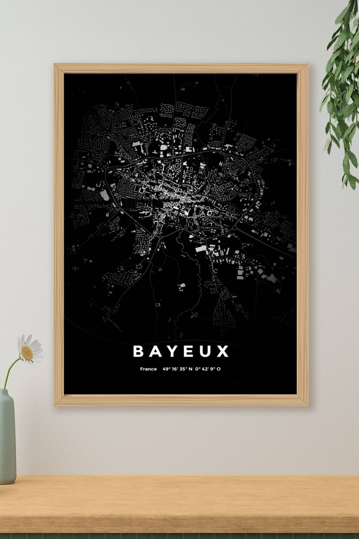 Carte de Bayeux nuit - Affiche personnalisée
