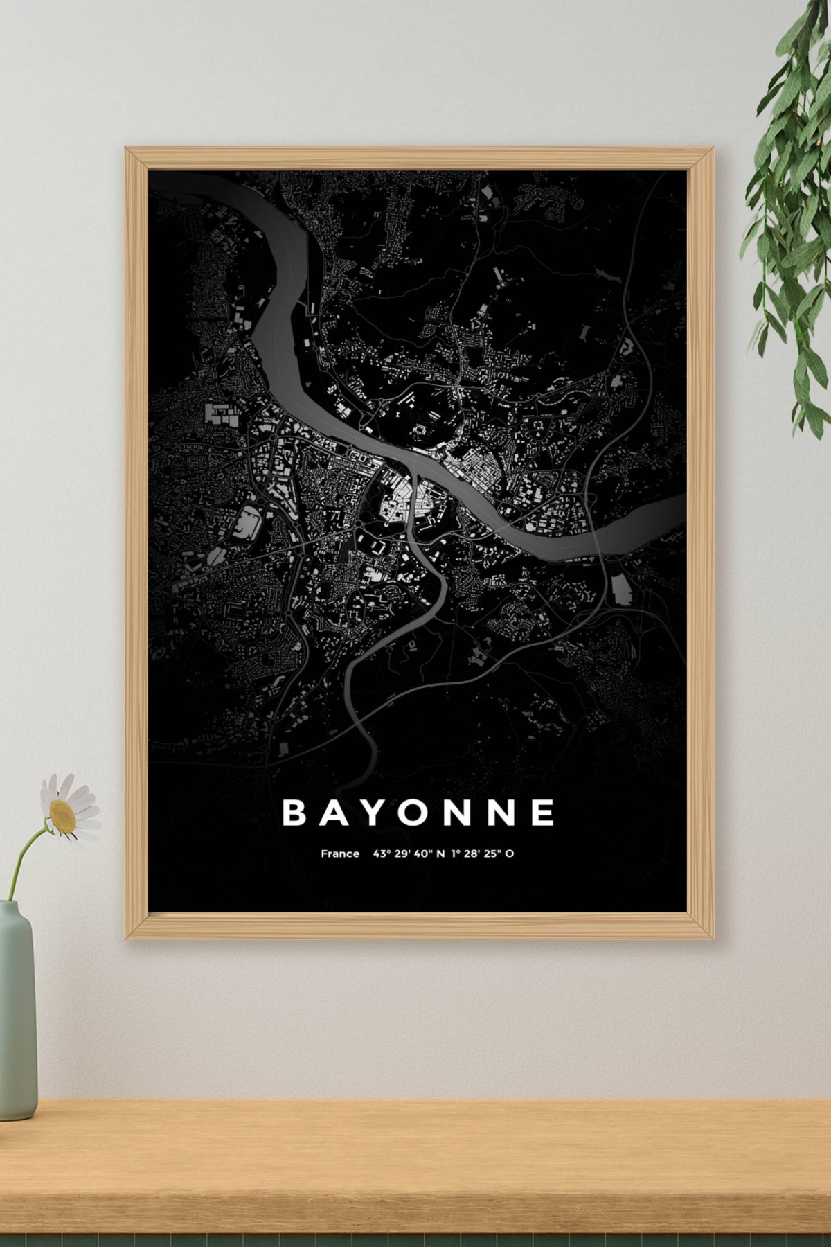 Carte de Bayonne nuit - Affiche personnalisée