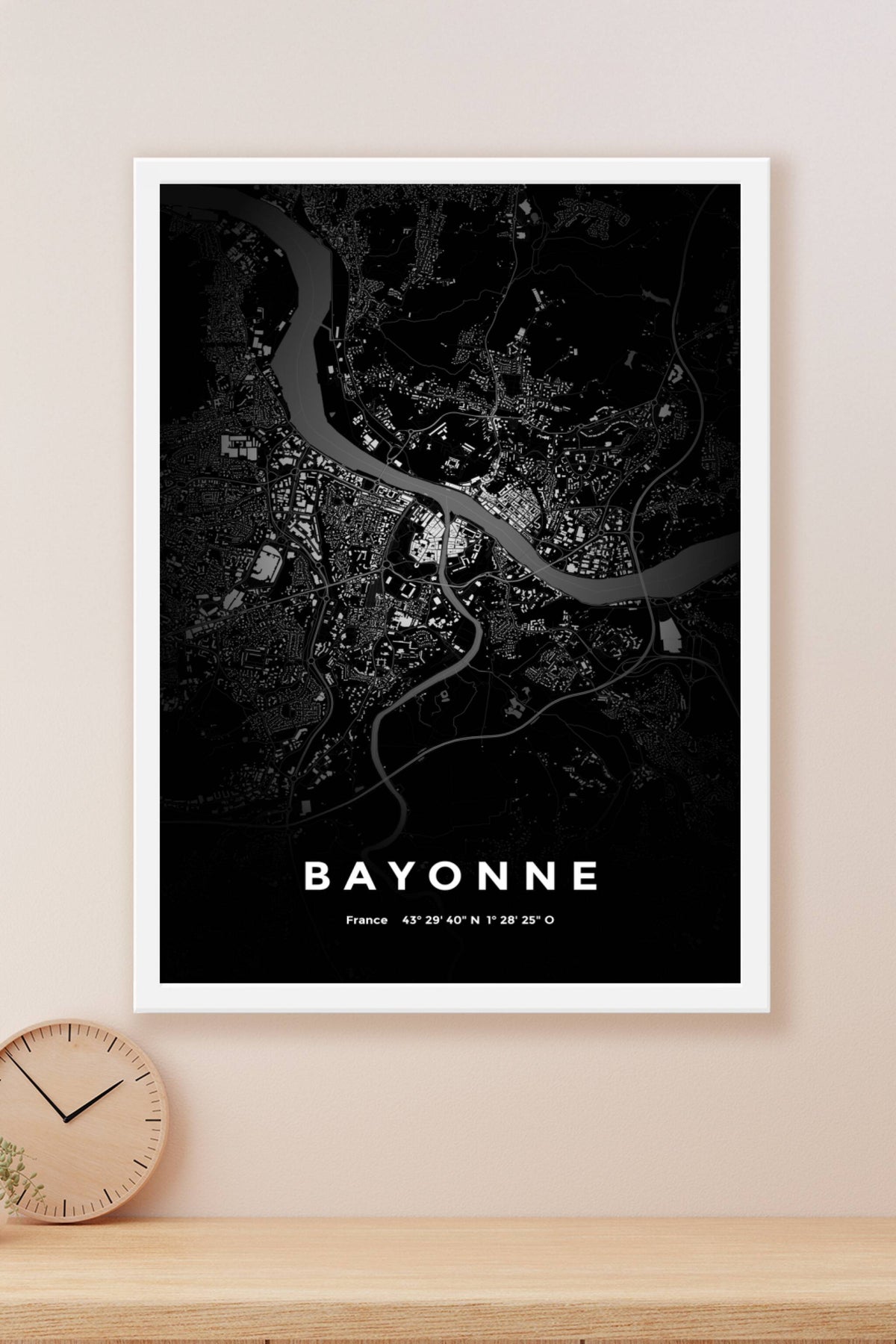 Carte de Bayonne nuit - Affiche personnalisée