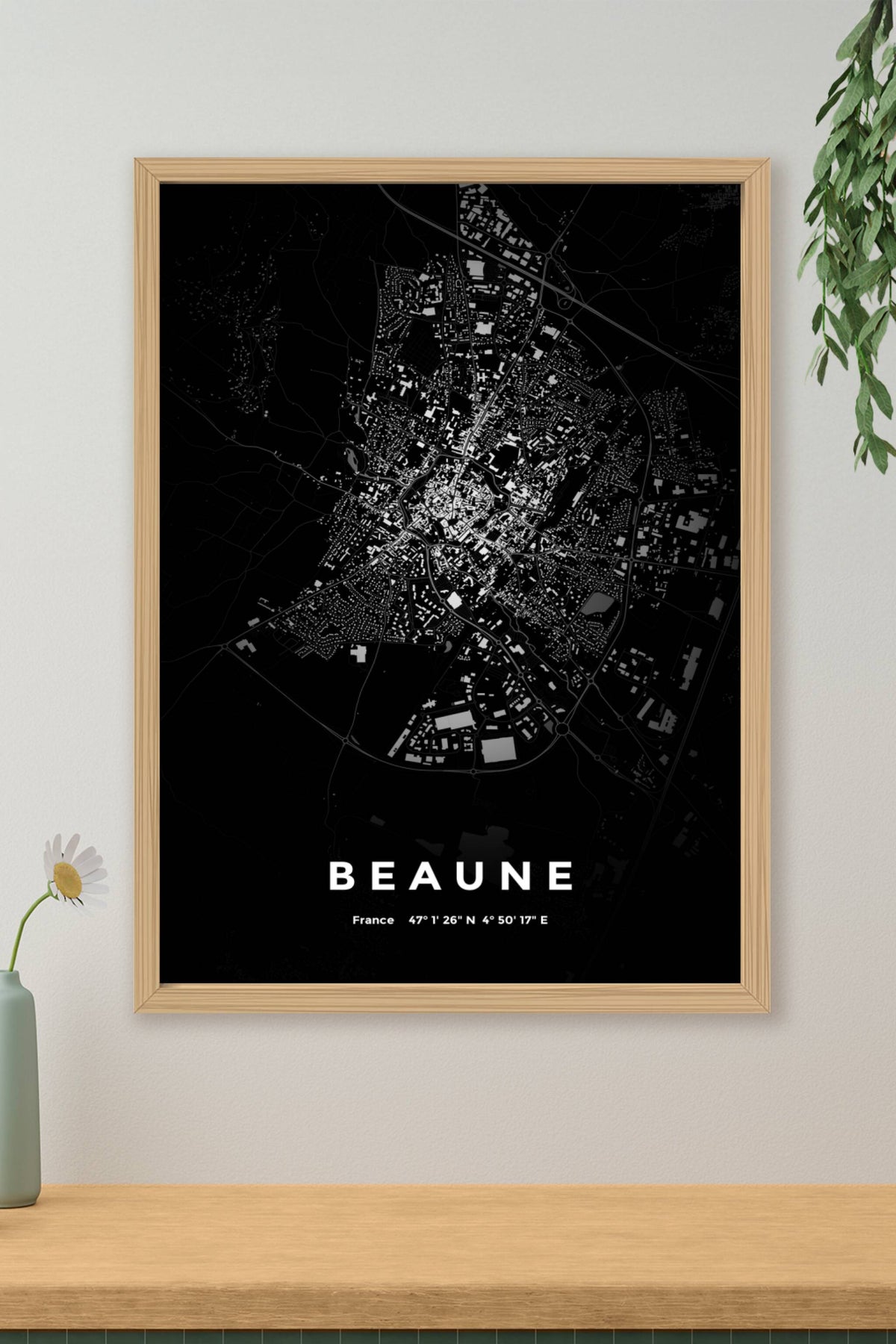 Carte de Beaune nuit - Affiche personnalisée