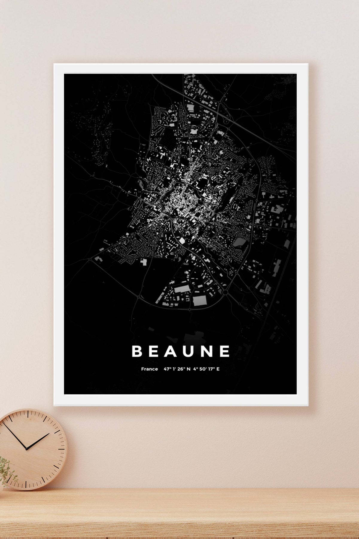 Carte de Beaune nuit - Affiche personnalisée