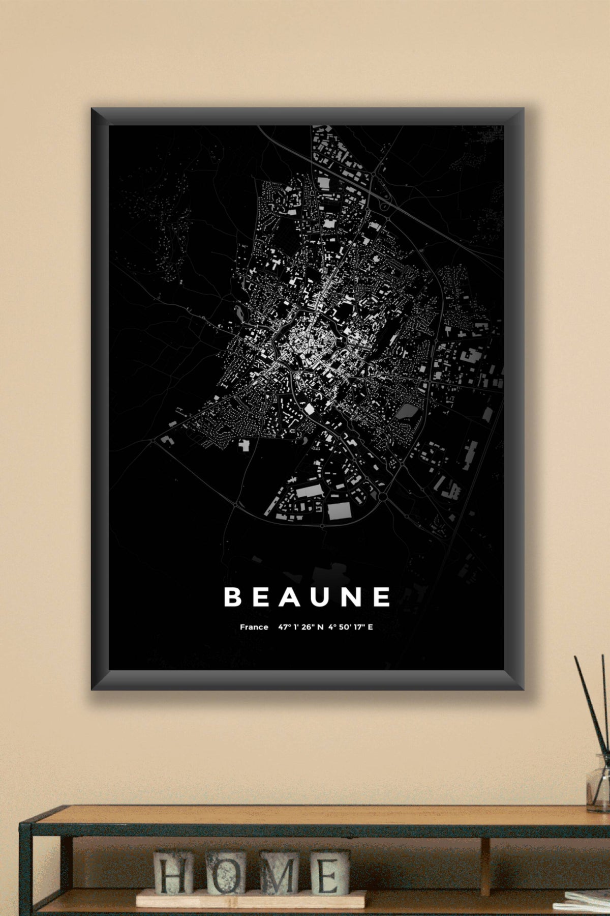 Carte de Beaune nuit - Affiche personnalisée