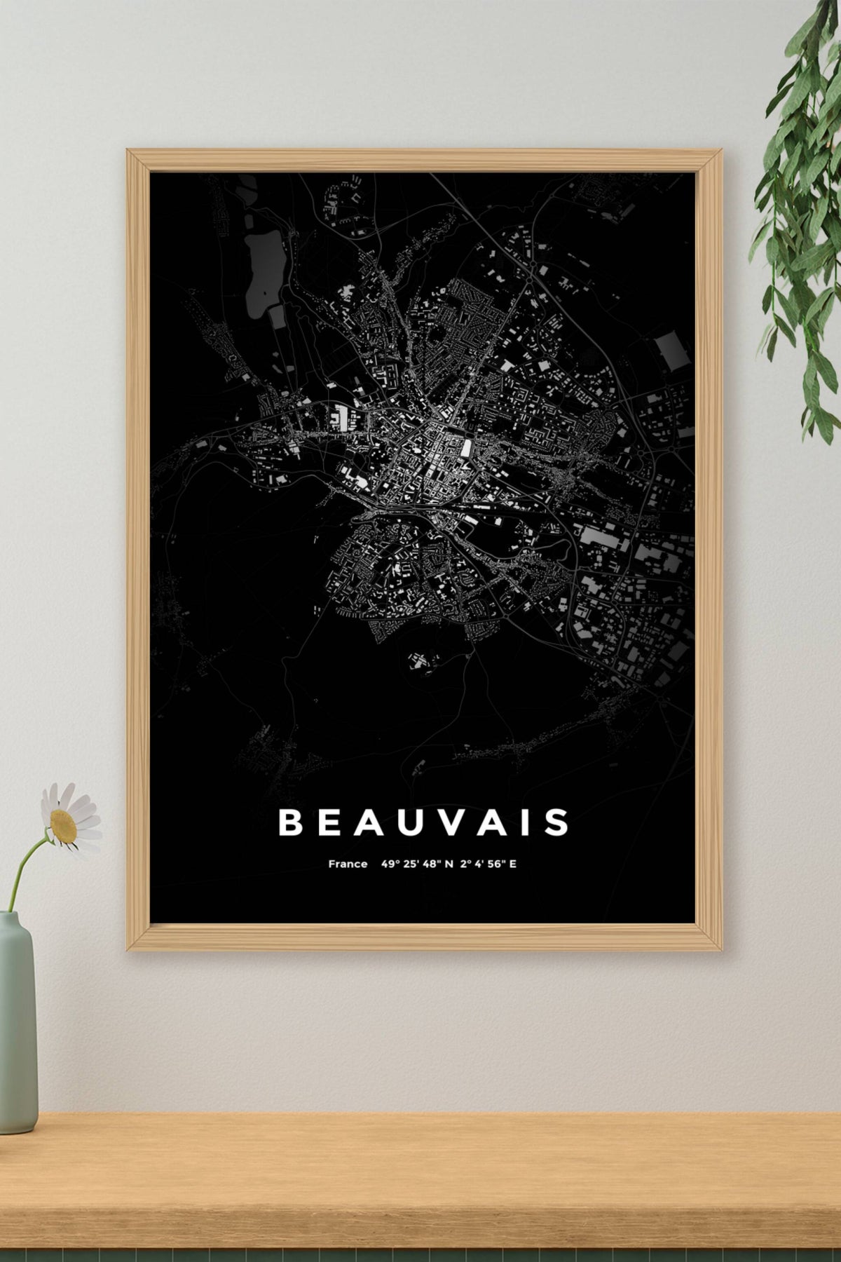 Carte de Beauvais nuit - Affiche personnalisée