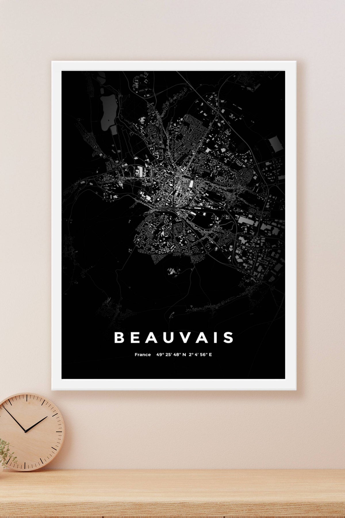 Carte de Beauvais nuit - Affiche personnalisée