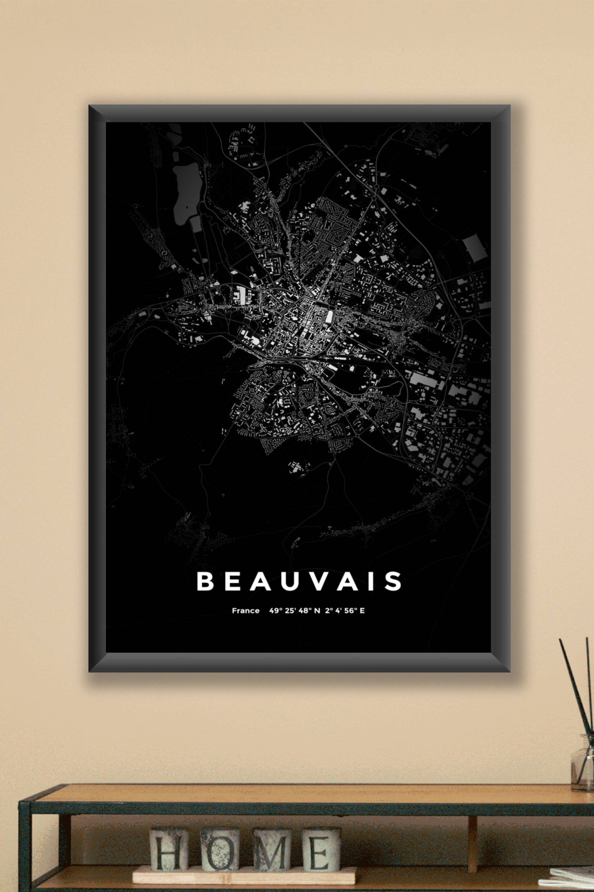 Carte de Beauvais nuit - Affiche personnalisée